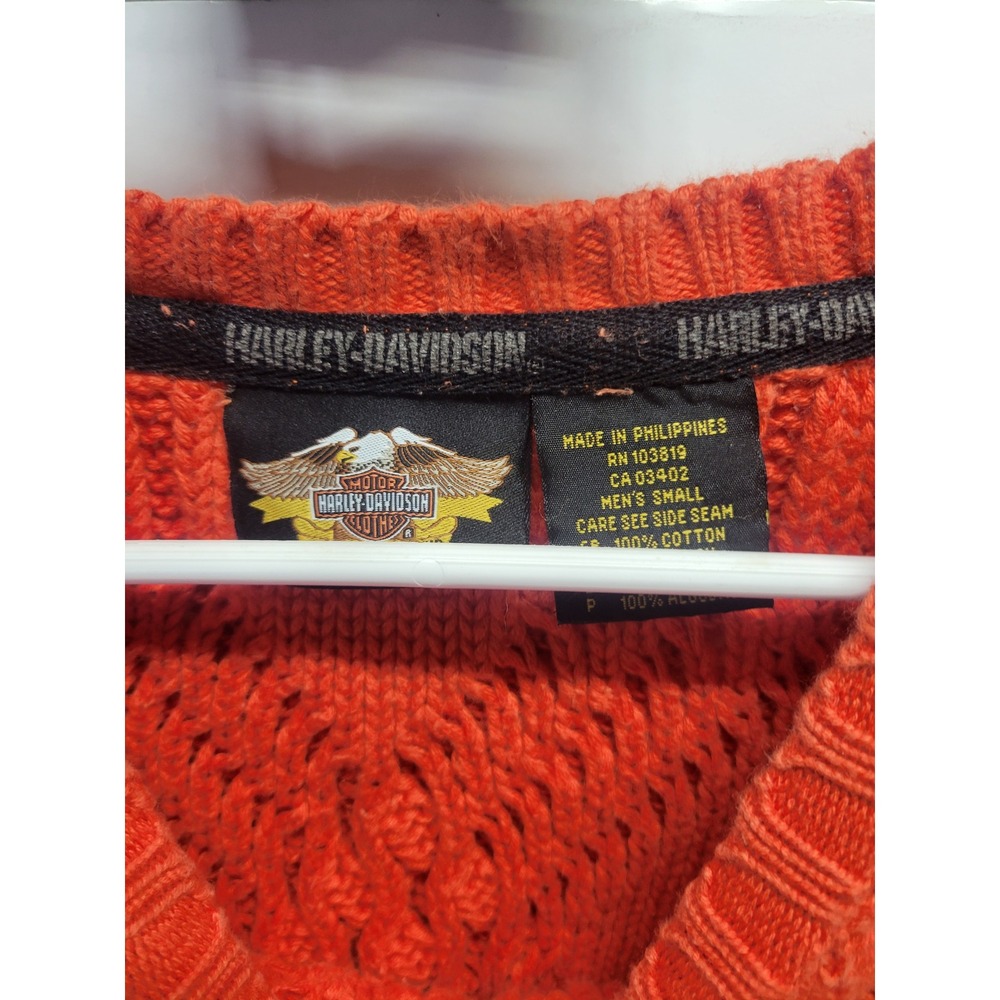 Harley Davidson Orange Cable Knit Sweater Men's Small Cotton - Picture 3 of 11